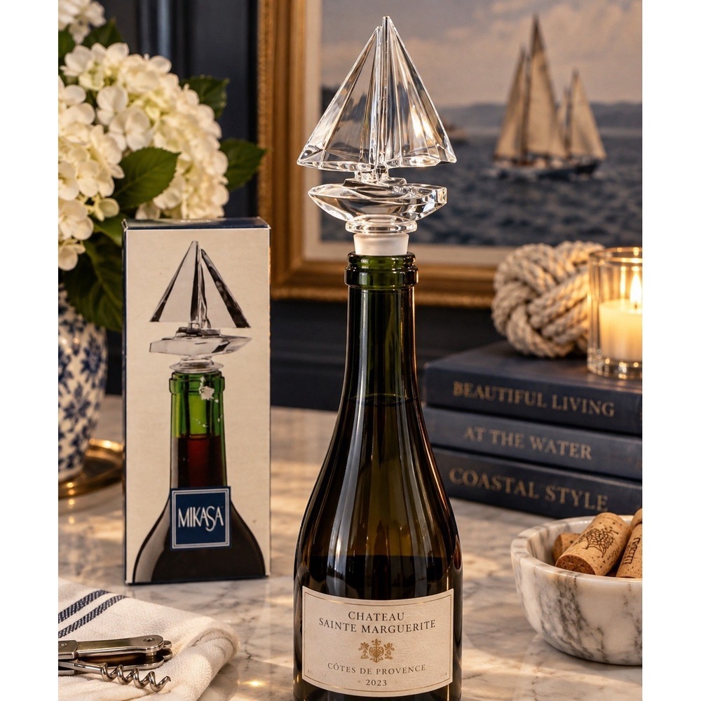 Mikasa Regatta Crystal Sailboat Bottle Stopper T8231/900 Nautical Clear New Box